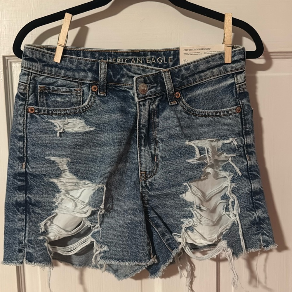 American Eagle NWT Highest Rise Baggy Short Jean Denim Size 00 24 W